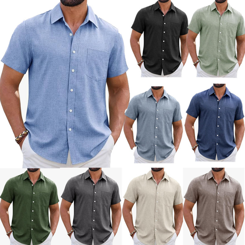 2026 European and American Cross-Border New Product Men's Short-Sleeved Linen Shirt High-Quality Large Size Casual High-End Pure Linen 2026 European and American Cross-Border New Product Men's Short-Sleeved Linen Shirt High-Quality Large Size Casual High-End Pure Linen