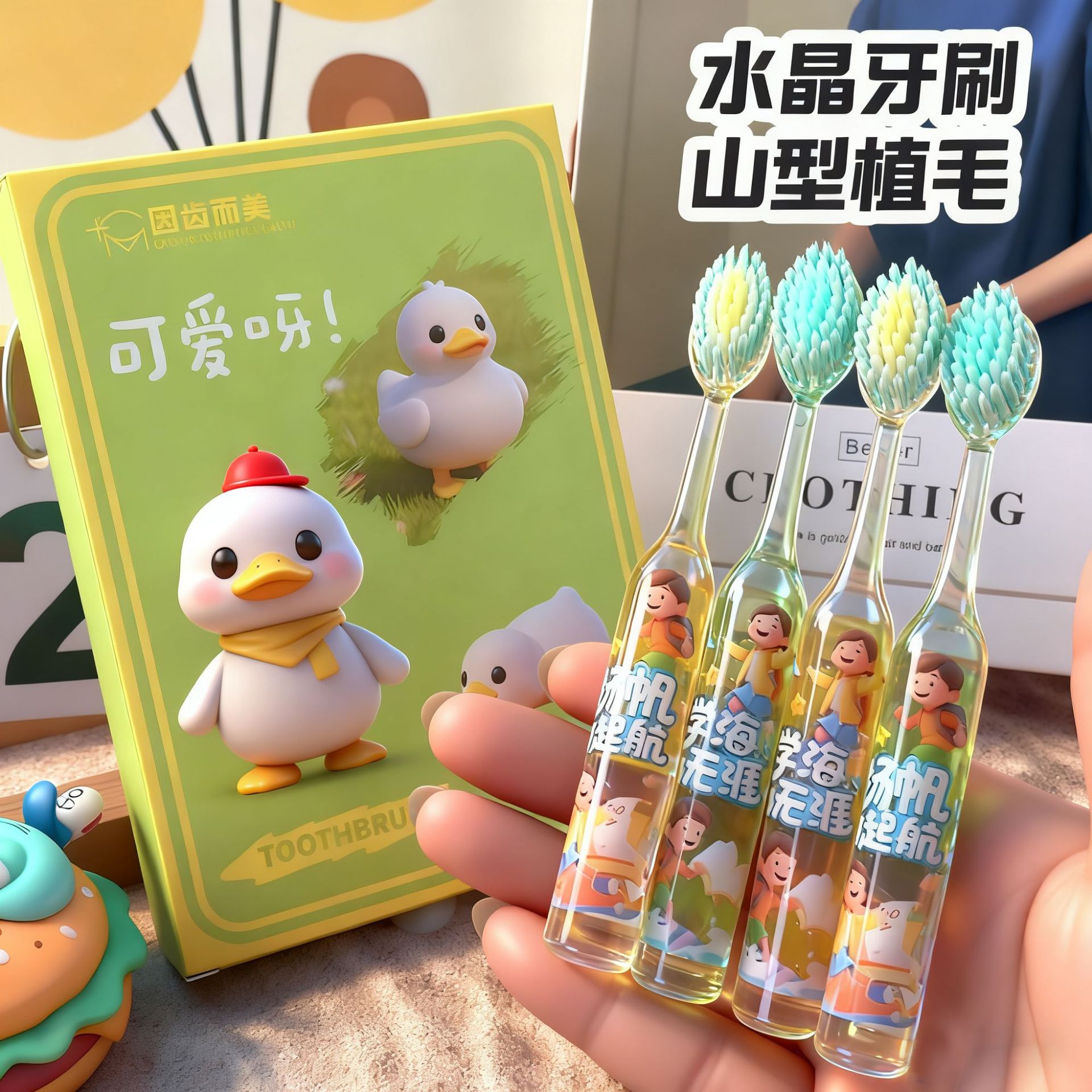 4 Gift Boxes of New Mountain-Shaped Convex Soft-Bristled Kidsren's Toothbrushes for 3-12 Years Old Baby Clean Tooth Protection Home Brushing