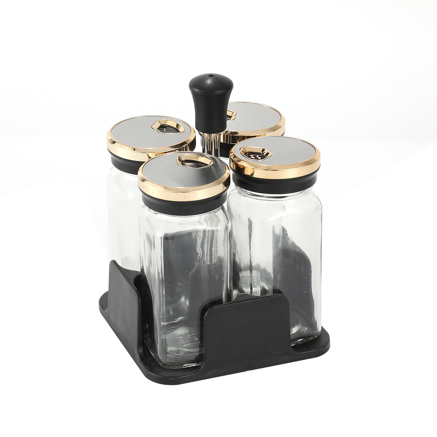 Botella de condimento de vidrio de cocina ligera de lujo al por mayor humedad lata de sal condimento lata de botella de sal