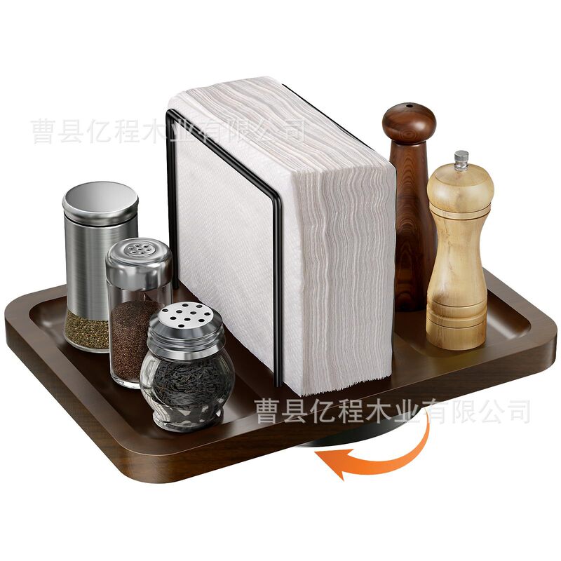现货餐巾架桌子旋转金属餐巾分配器带盐和胡椒调味罐立式纸巾架|undefined