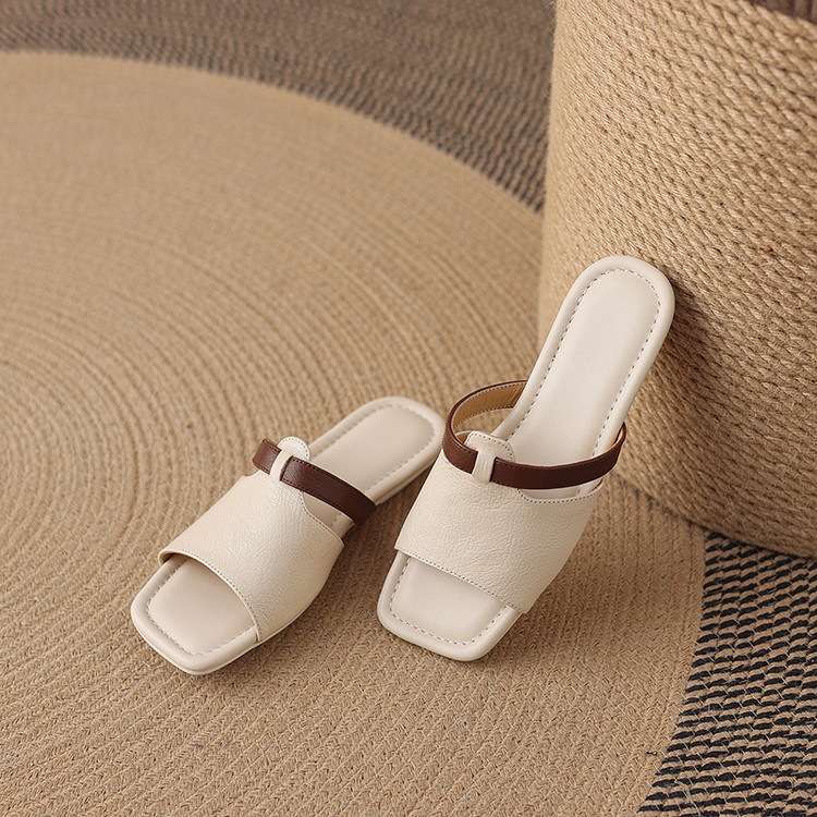 Dép sandal nữ xỏ ngón đế bệt phối màu hở mũi thời trang — màu trắng ngà, màu mơ chi tiết 60