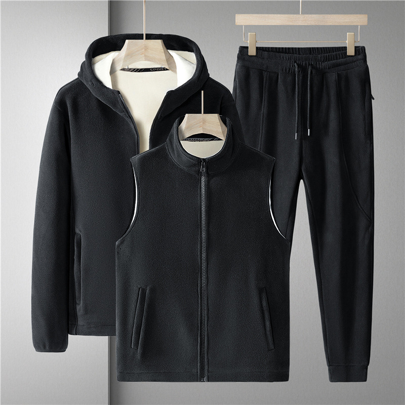 가을과 겨울 새로운 캐주얼 세트 중년 및 노인 세트 투피스 세트 독일 벨벳 실버 폭스 벨벳 양면 벨벳 루즈 3 피스 세트