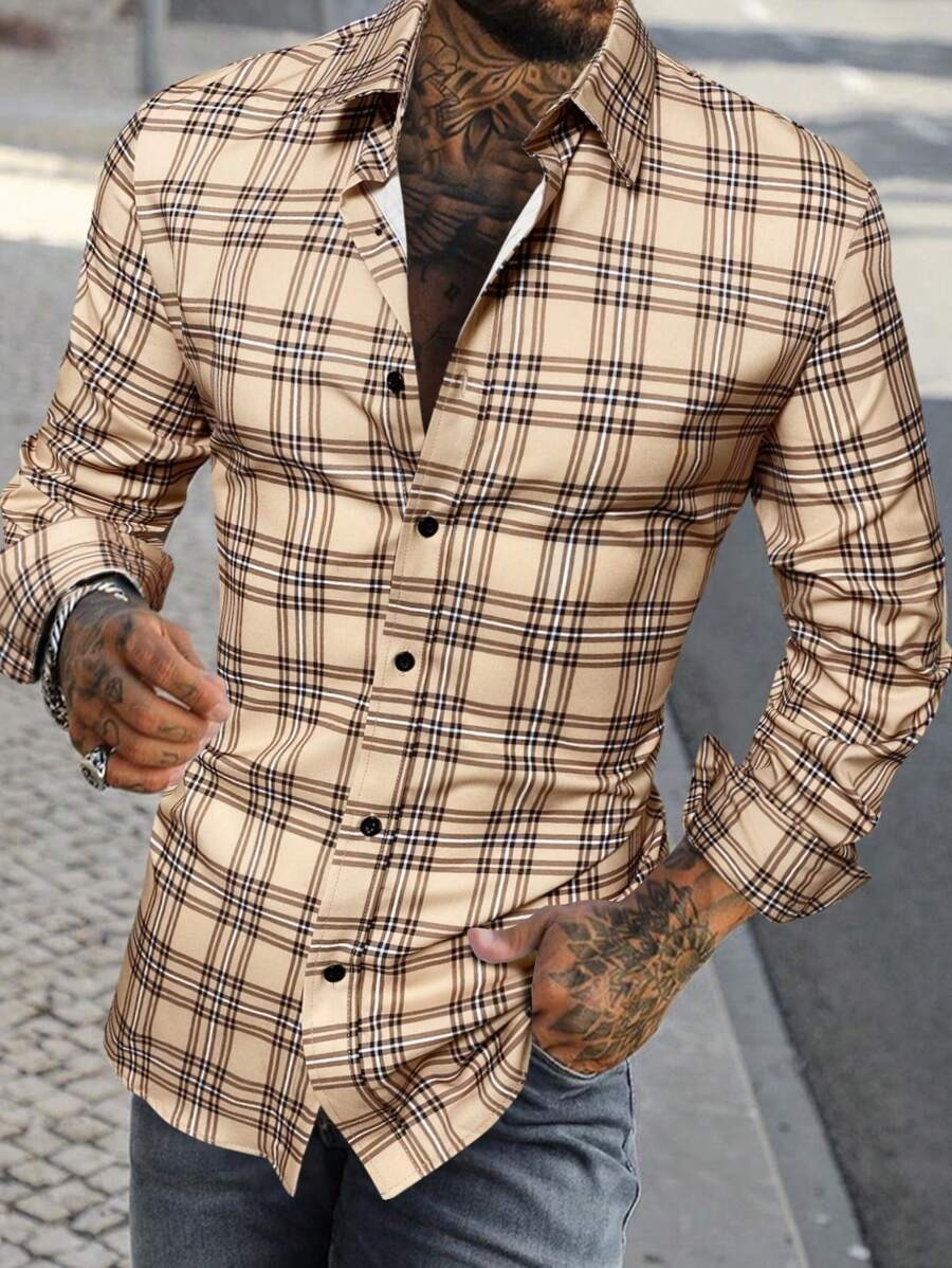 Versión coreana suelta de gran tamaño estilo universitario casual hermosa camisa de solapa estilo Hong Kong camisa a cuadros japonesa manga larga MB12 para hombre