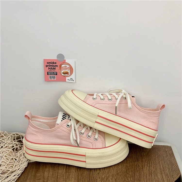 2025年夏秋小白鞋百搭学生板鞋增高女厚底休闲帆布鞋女潮时尚休闲