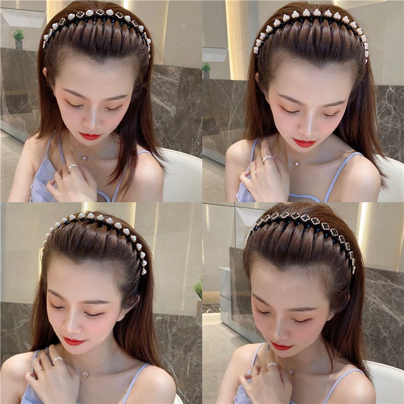 Explosions Wave Hair Hoop Spring and Summer Female Fairy Mori Imitation Pearl Rhinestone Shows Face Small Bangs Broken Hair for Washing Face Explosions Wave Hair Hoop Spring and Summer Female Fairy Mori Imitation Pearl Rhinestone Shows Face Small Bangs Broken Hair for Washing Face