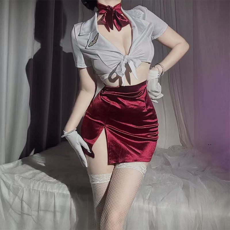 恋香 Sexy underwear stewardess policewoman pure passionate queen sexy deep V free suit small breast tempting pajamas