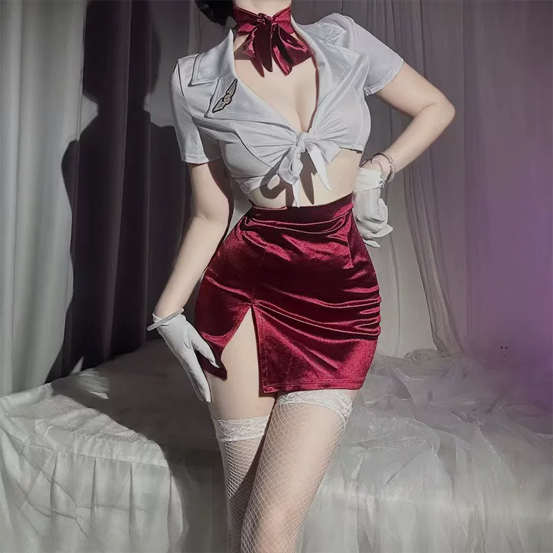 恋香 Sexy underwear stewardess policewoman pure passionate queen sexy deep V free suit small breast tempting pajamas