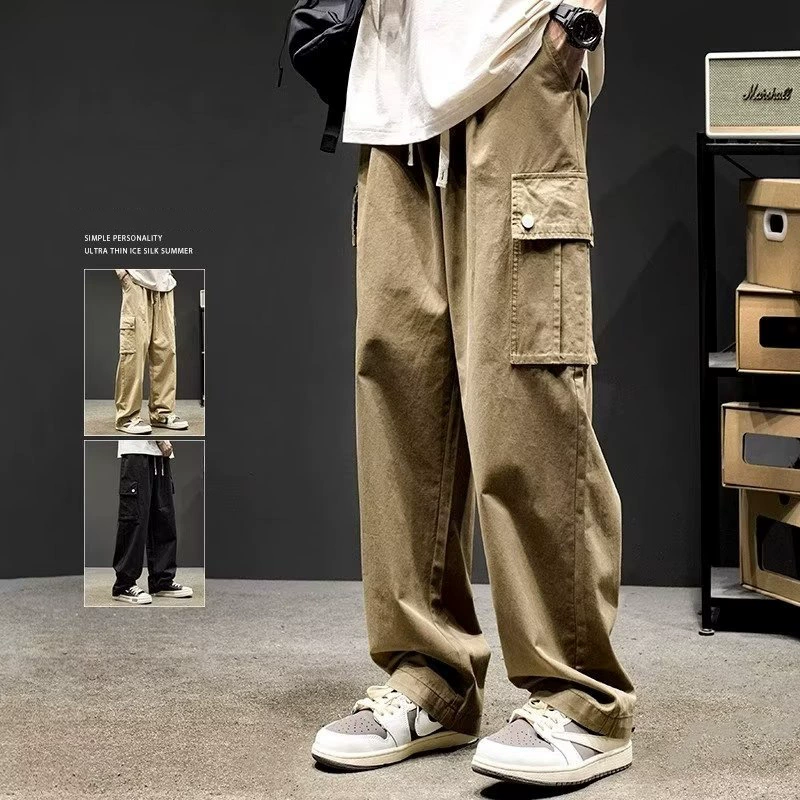 Легочные брюки Мужские осенние новые американские ретро приливные бренды свободные прямые брюки Мужская мода мульти-карманные повседневные брюки