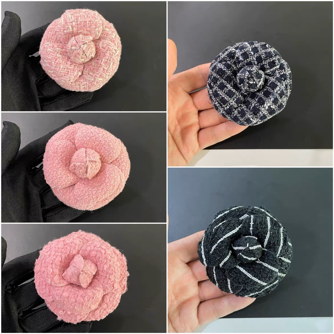 직경 6.8CM 하이 엔드 작은 향기로운 꽃 거친 꽃 나일론 모양의 꽃 동백 보석 코사지와 브로치
