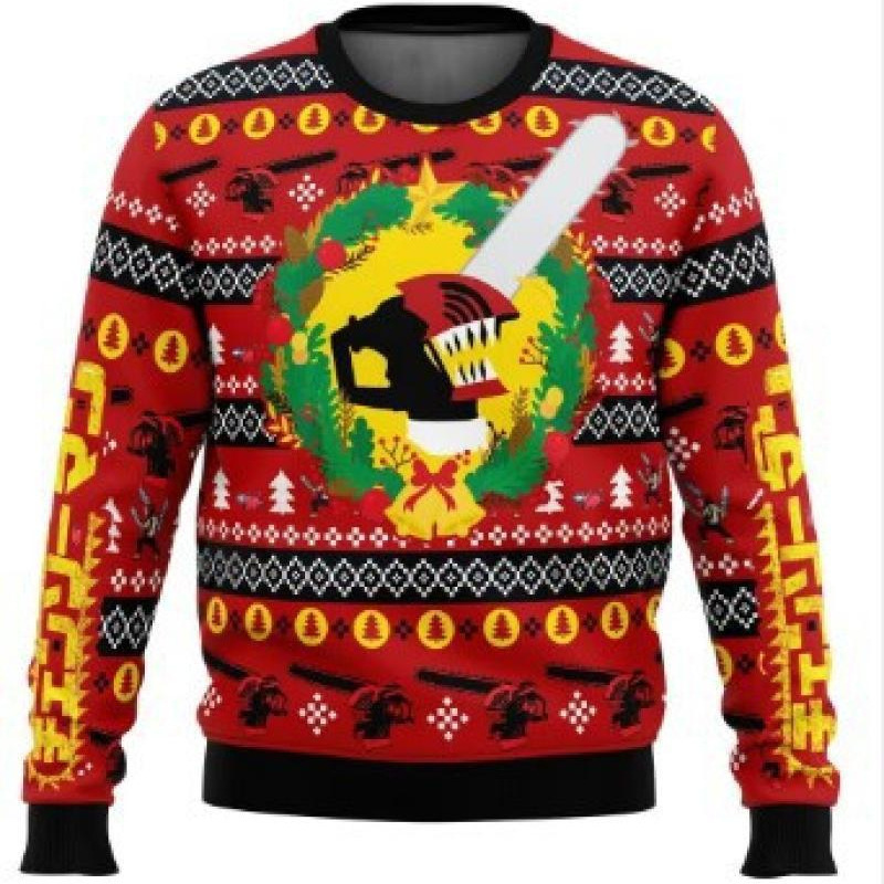 Cross-border Hot New Autumn and Winter 3D Christmas Animation Printing Casual Men's Loose European-size Hoodless Crewneck Sweats