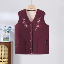 2025新款秋冬季妈妈装加绒绣花马甲中老年女装保暖无袖坎肩背心女