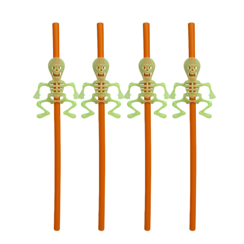 Decoración de fiesta de Halloween transfronteriza creativa paja de plástico color fluorescente esqueleto puppy paja