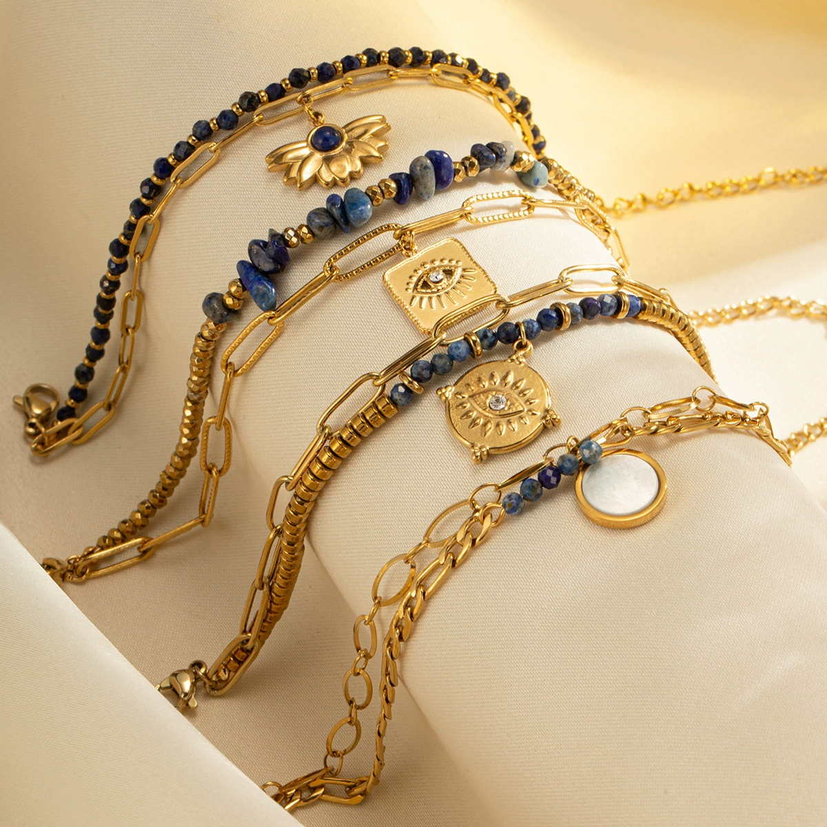 Трансграничные ювелирные изделия из титановой стали браслет богемный стиль натуральный камень бисер европейский и американский взрывной браслет двойной дамский браслет