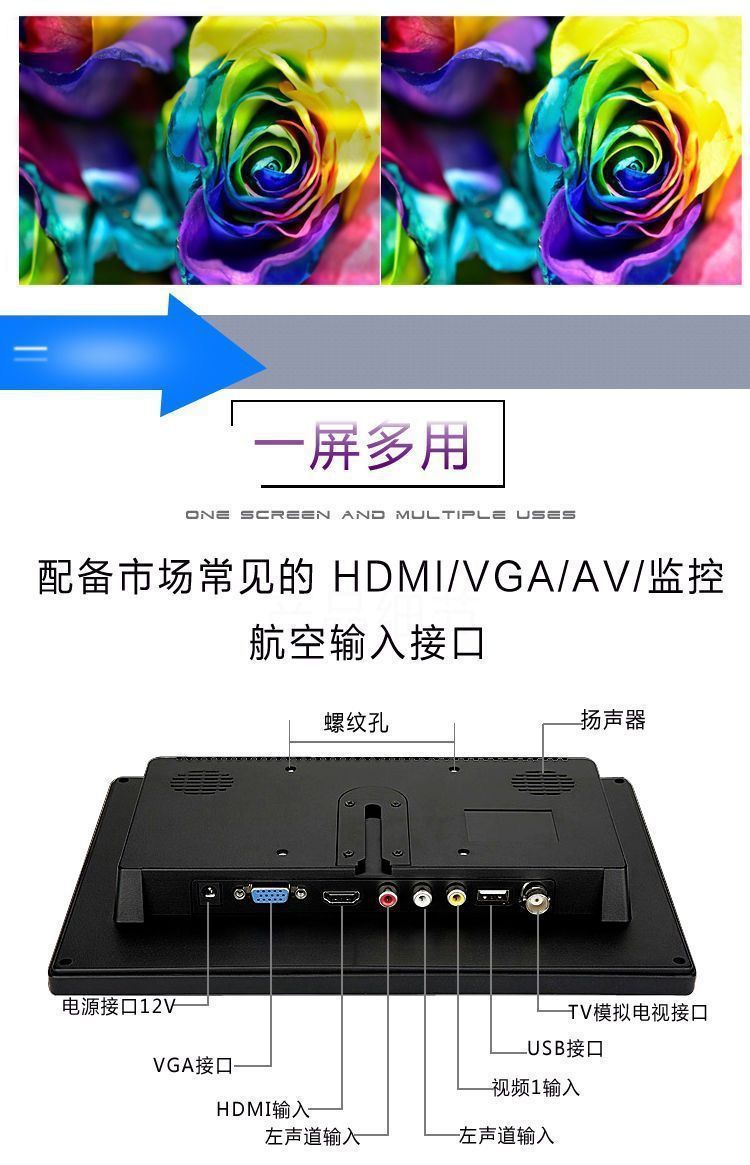 10.1inch Hd Industrial Equipment HDMI Display Vga Computer Monitoring Display 1080P Portable Screen