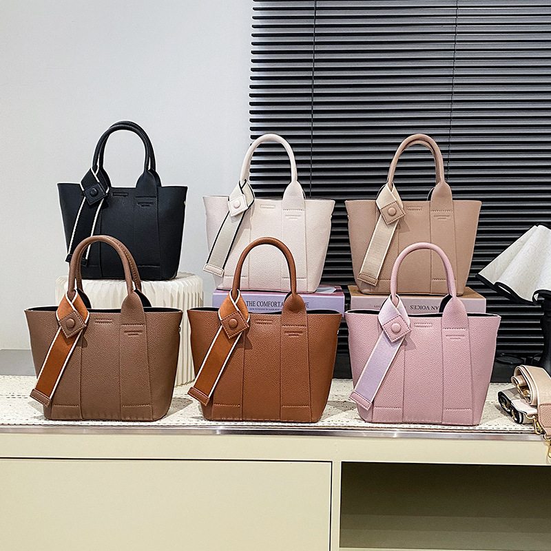 跨境新款手提水桶包包女外贸潮时尚流荔枝纹高级感品质单肩斜挎包