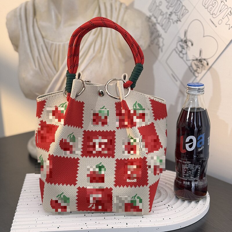Bolsa de punto bolsas de dibujos animados para mujeres lindas bolsas de regalo de mano bolsas de bocadillos prácticas versátiles bolsas de cubo baratas gran capacidad