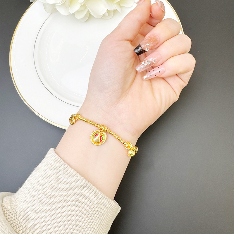 Nuevo estilo chino de arena de oro vietnamita esmalte de color esmalte colorido goteo de aceite pulsera de loto marca redonda temperamento femenino joyas de estilo de corte