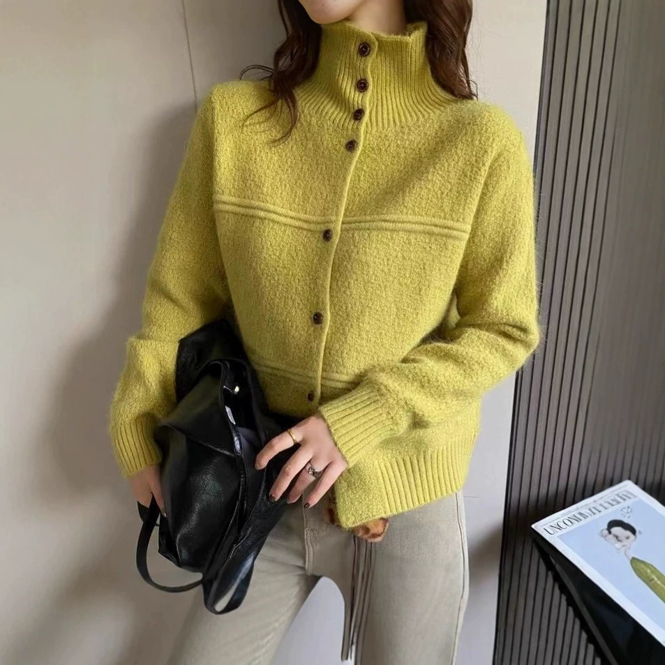여성 반목 니트 가디건 루즈핏 긴팔 단색 데일리 스웨터 아우터