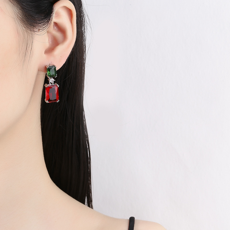 Rectangle Pattern 1 Pair Fashion Rectangle Copper Inlay Zircon Drop Earrings