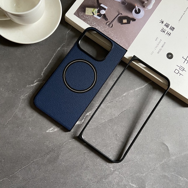 Magnetic lychee leather pattern yuan color-dark blue