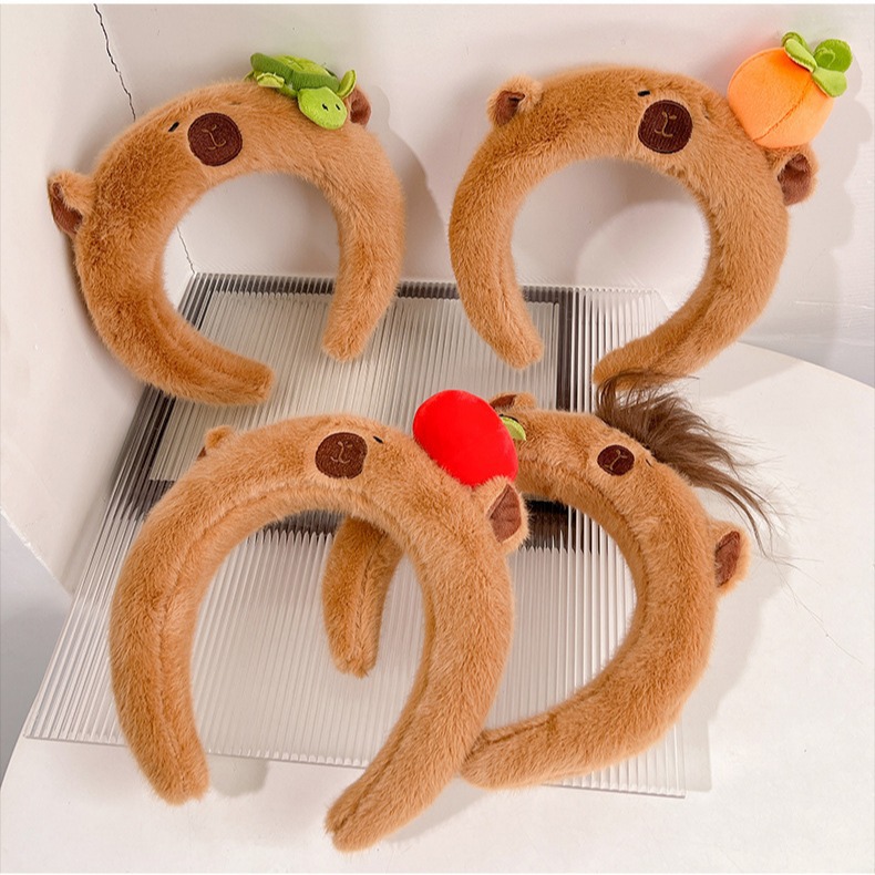 2024 otoño y invierno nuevo cabello de peluche capibara lavar la cara maquillaje cabello de peluche bonito cinturón de peluche