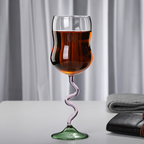 [New glass wine cup] Manufacturer's hand-blown high borosilicate glass red wine cup, drinking cup, vertical pattern cup