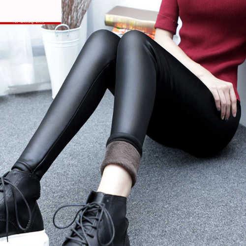 Leather-like pants with thermal leggings for outerwear, slimming elastic pants, plus-size tight leather pants, long pants, leggings for women