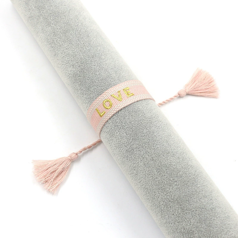 handmade woven bracelet, polyester, embroidered letters with tassels, adjustable (love)