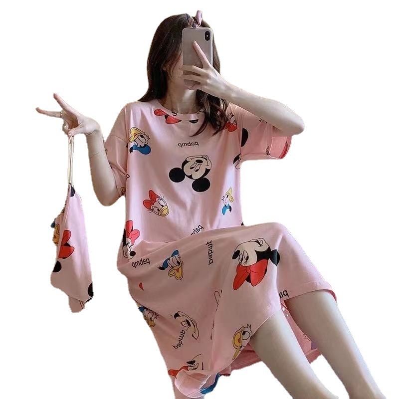 Nuevo verano estilo coreano dulce lindo bolsa de tela camisón Pijama Rojo neto de las mujeres manga corta de verano de las mujeres más el tamaño de homewear de las mujeres