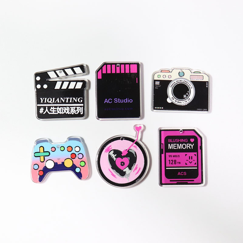 Acrylic Thickened Black Rose Series Camera Record Game Console Double-Sided Keychain Earrings Mobile Phone Chain Accessories