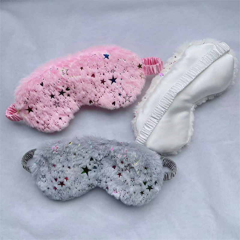 Colorido lindo conejo de dibujos animados de piel máscara de ojo de seda artificial casa sombreado sueño estrella máscara de ojo de felpa en stock
