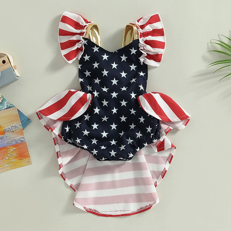 European and American INS cross -border national flag independent day skirts connecting the body of the foreign trade explosion conjoined conjoined climbing sleeves