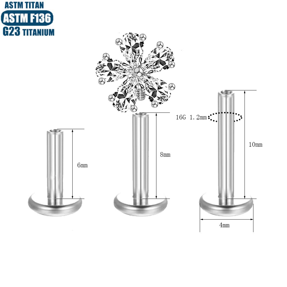 Silver pointed spike labret stud material detail