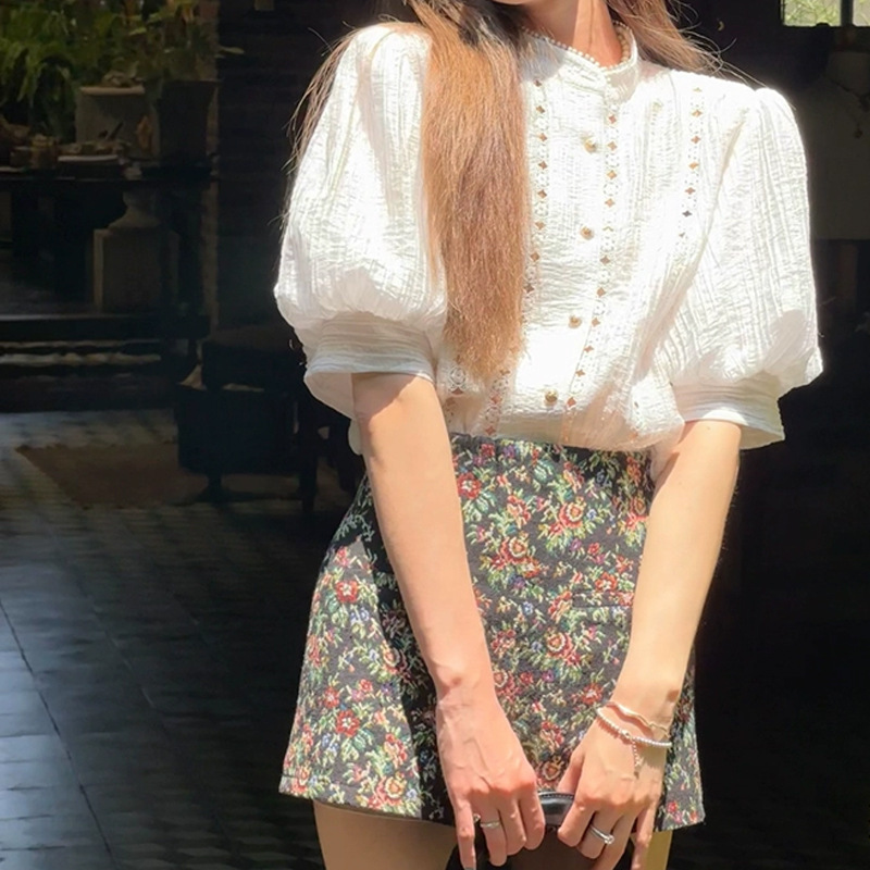 Ss Nanyang's Noble Lady Cut Out Elegant Short-Sleeved Shirt Spring and Summer New Style Gentle and Exquisite Top Base