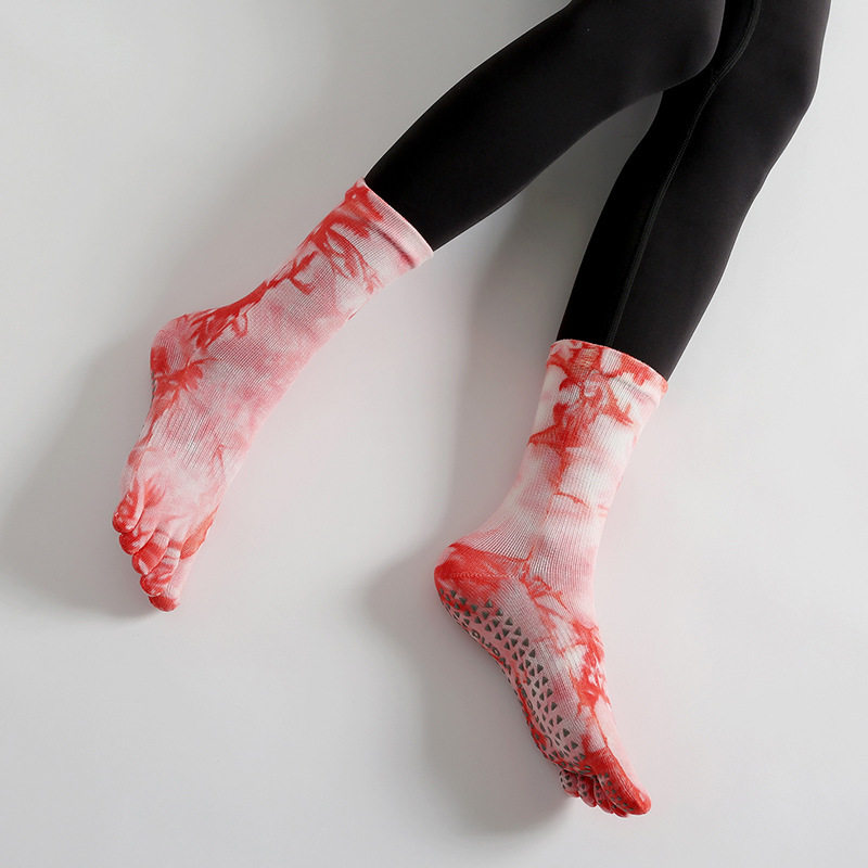 Color medium tube Pilates women's sports professional non-slip five-finger yoga socks cotton indoor explosive floor socks