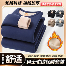 【驼绒巨厚】冬季男圆领保暖内衣套装加绒加厚秋衣秋裤中老年保暖