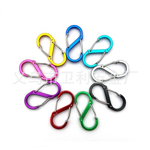 Wuli Manufacturer Stock Wholesale 5-Number 8-Button Climbing Buckle Outdoor Hiking Colorful Aluminum Alloy Double-Ended Steel Wire Buckle