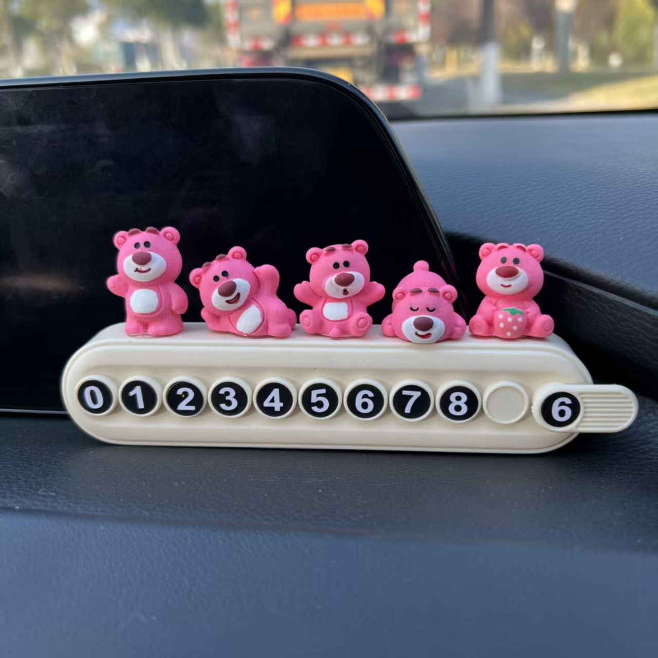 Car cute strawberry bear resin accessories ornaments diy jewelry number plate temporary parking plate creative moving license plate