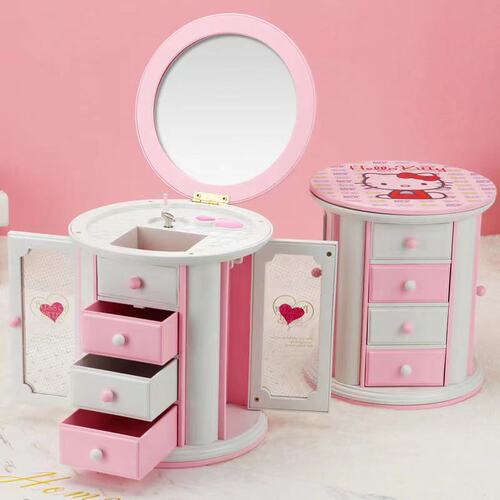 Wardrobe dressing music box with two doors and 3 drawers mirror storage box winding music box for girls