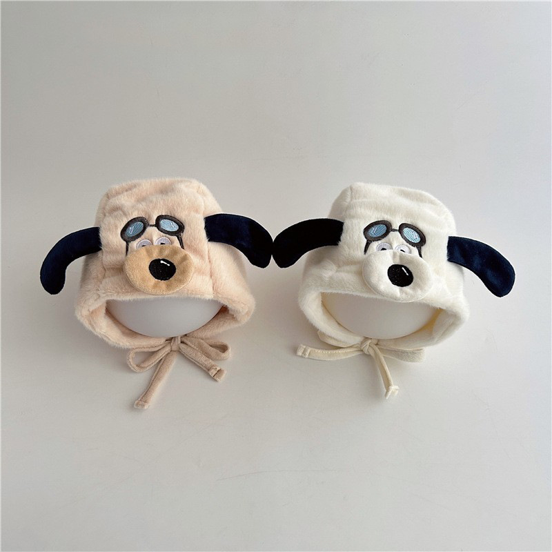 Bebé sombrero de peluche invierno caliente más peluche grueso sombrero protector de orejas lindo perro volador para niños y niñas correa sombrero frío