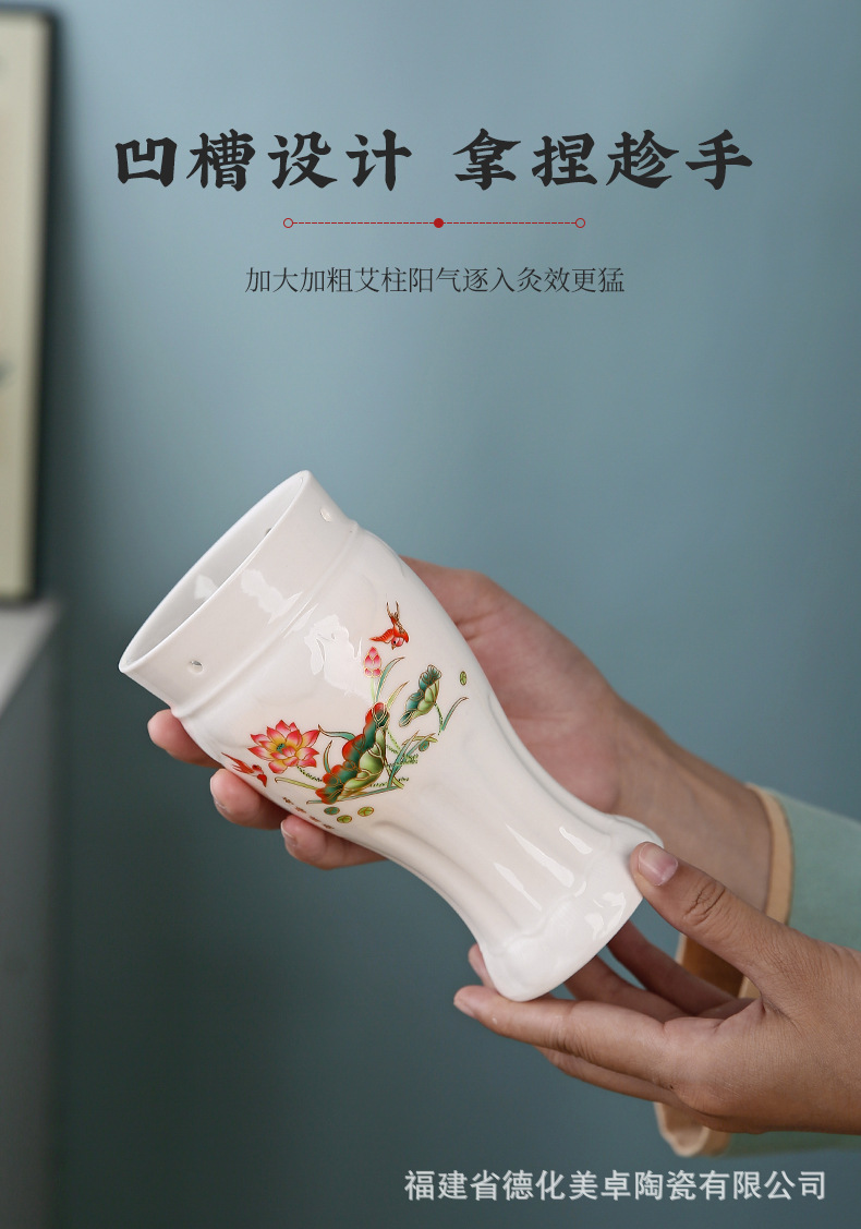 Ceramic Moxibustion Gua Sha Cup Double Layer Jar Warm Therapy Massage Tool with Cloth Sleeve 350g specifications