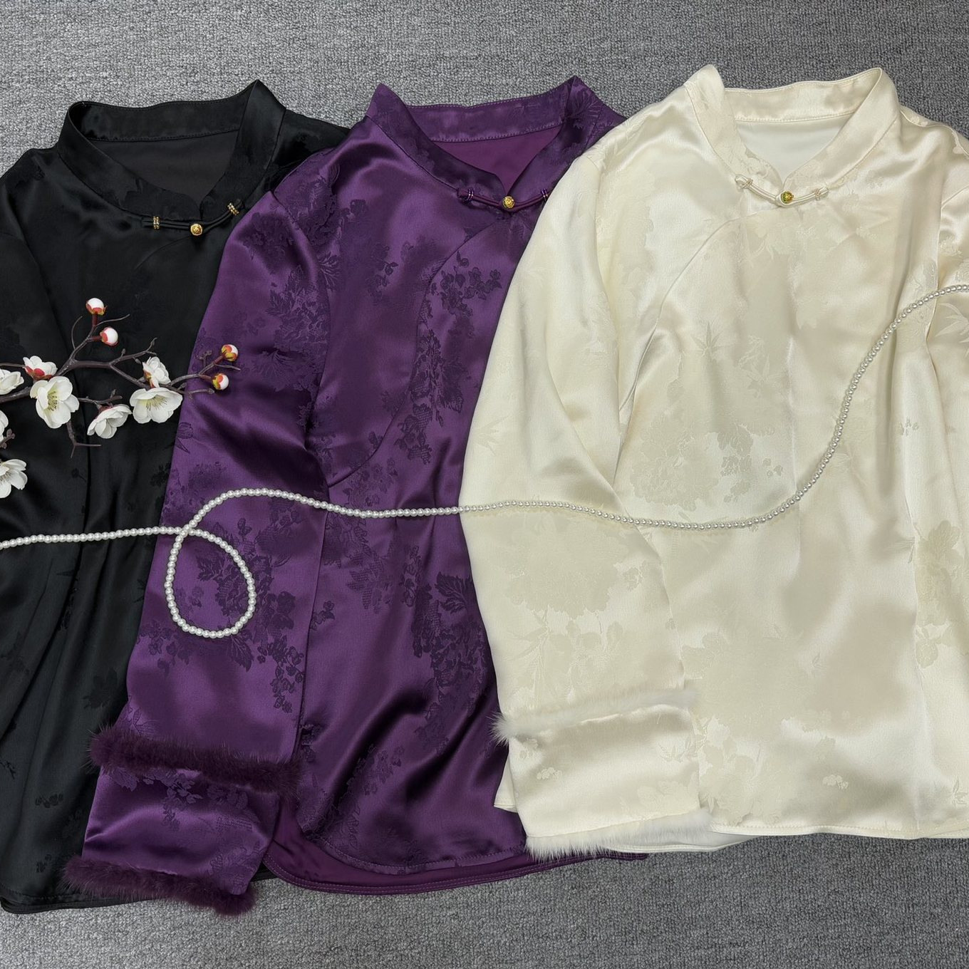 优雅醋酸提花立领双层带里衬➕手袖拼水貂毛南油秋冬百搭工厂批发