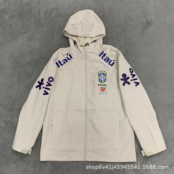 Autumn and winter Brazilian football long-sleeved hooded jacket, windproof outdoor training wear, unisex, high-quality, export-oriented, trendy