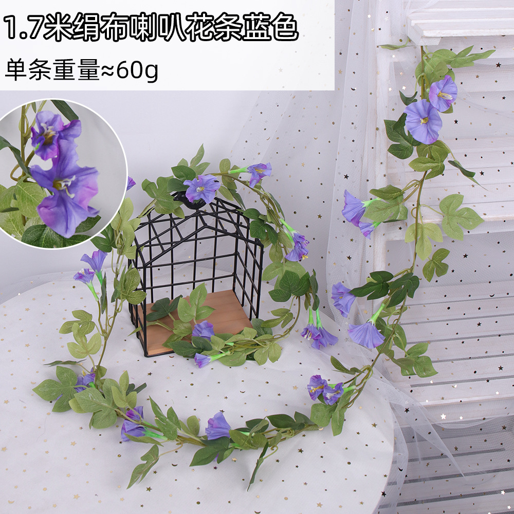 Gloria de La Mañana artificial ratán interior techo tubo sinuoso decoración al aire libre cerca artificial tela seda trompeta flor