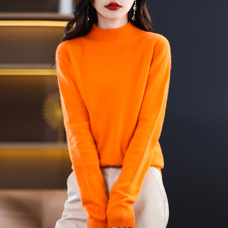 Led斯市のカシミヤのシャツの女性の100純粋なカシミヤの冬の半高襟のウールのメリヤスは底を打って厚い修身のセーターを固めます。