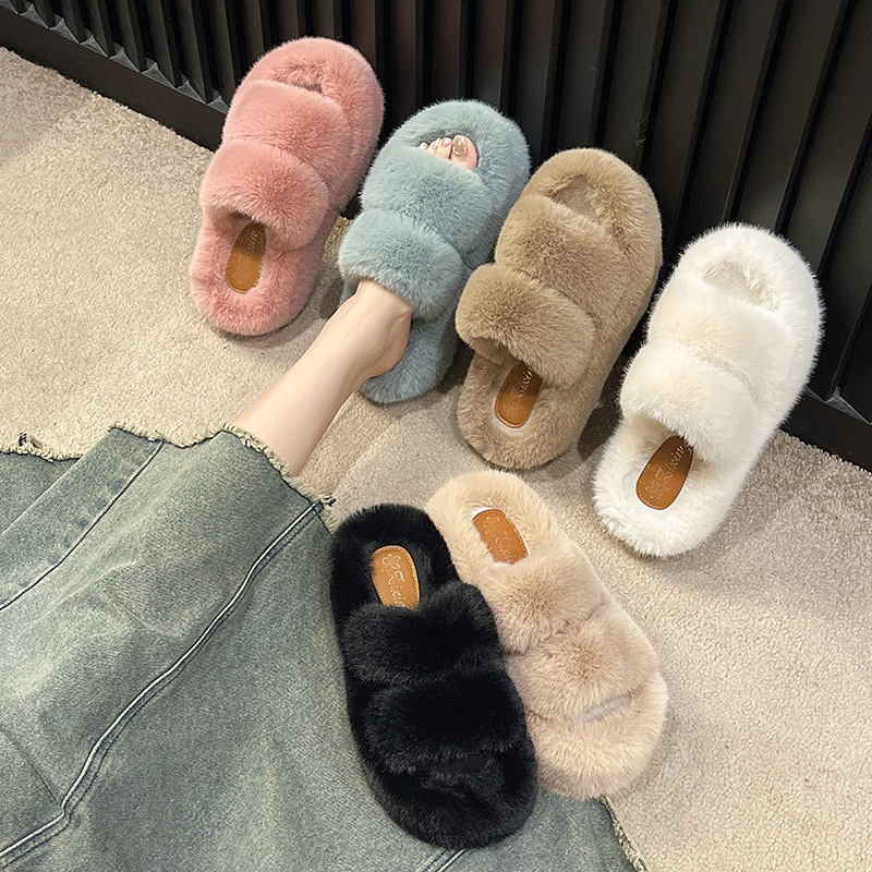 Upgraded 7cm thick-soled plush slippers for Women New Korean style plush parallel bars slippers home plush cotton shoes for women