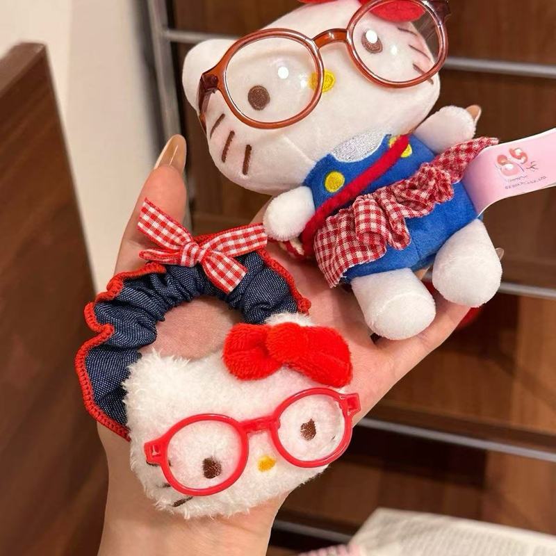 可爱古早眼镜Kitty猫牛仔发圈少女简约感扎马尾高弹力发绳皮筋|undefined