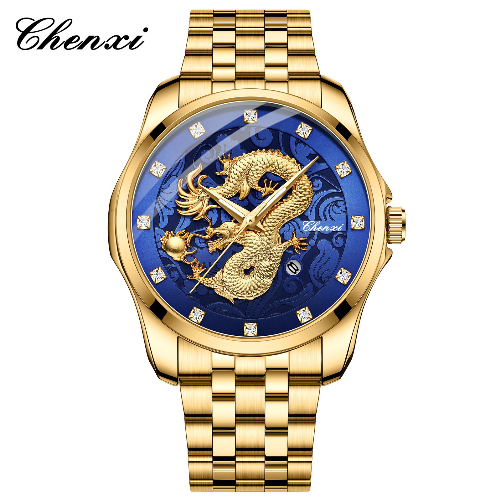 Dragon Totem Relief Calendar Waterproof Men's Watch Dawn Chinese Style Wrist Watch Steel Band Cross-border Explosions Men's Business Watch