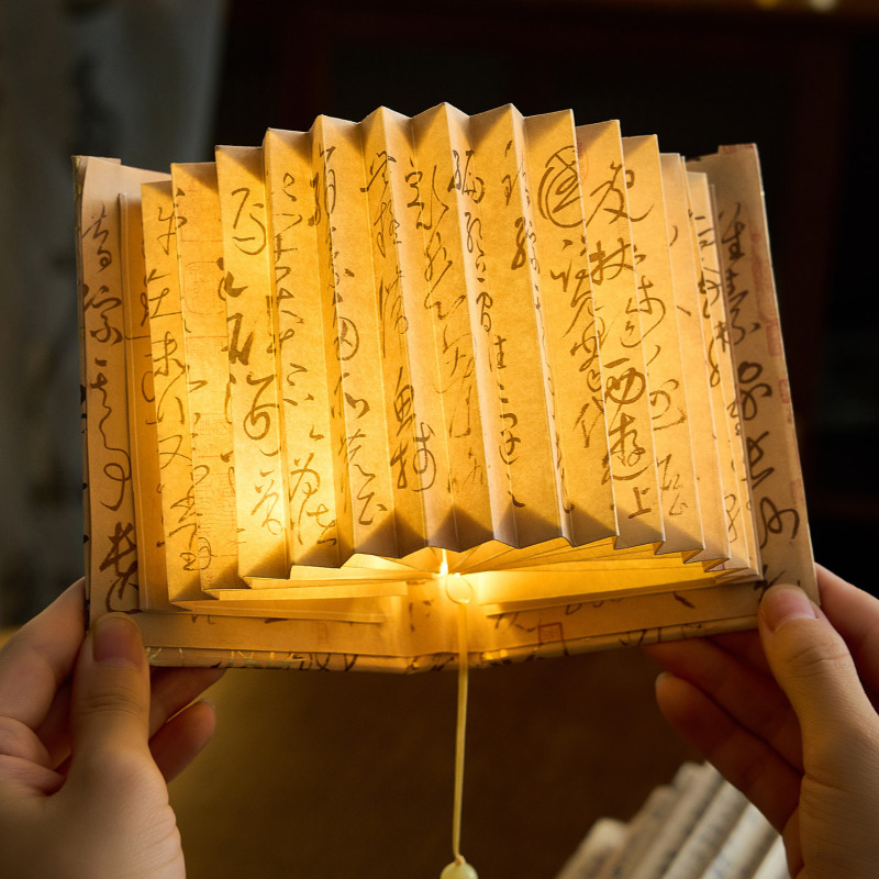 早泡国風扇形書灯瑠璃珠灯シリーズ古風文芸書道名画DIY手作りデスクトップ置物|undefined