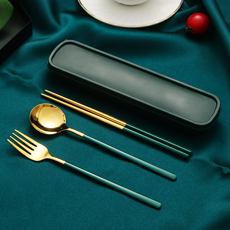 304 vajilla portátil de acero inoxidable cuchara coreana Tenedor palillos conjunto de tres piezas estudiante traje de viaje al aire libre logo imprimible